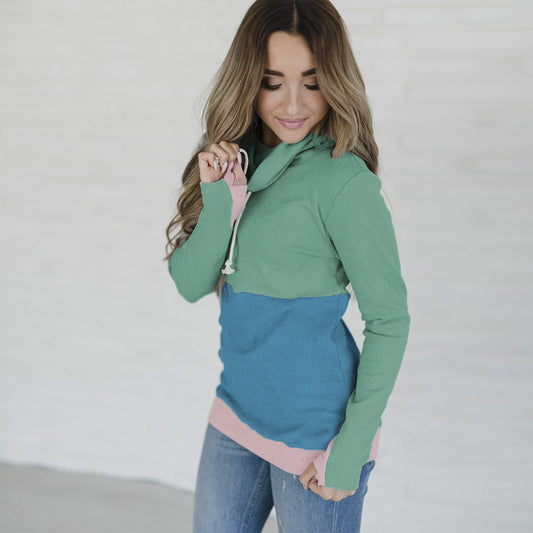 Pullover Drawstring Colorblock Hoodie