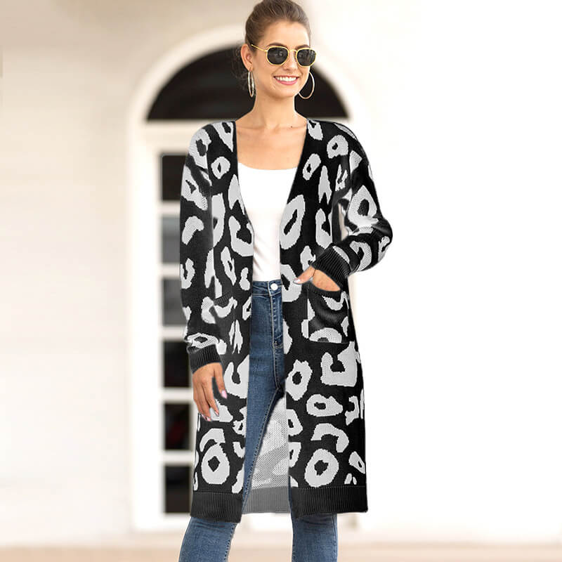 Leopard Print Oversized Cardigan Sweater