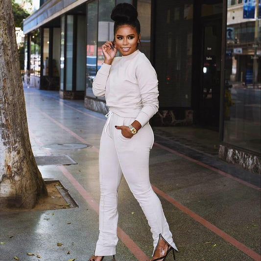 Long Sleeves Blosue High Waist  Skinny Pants Set