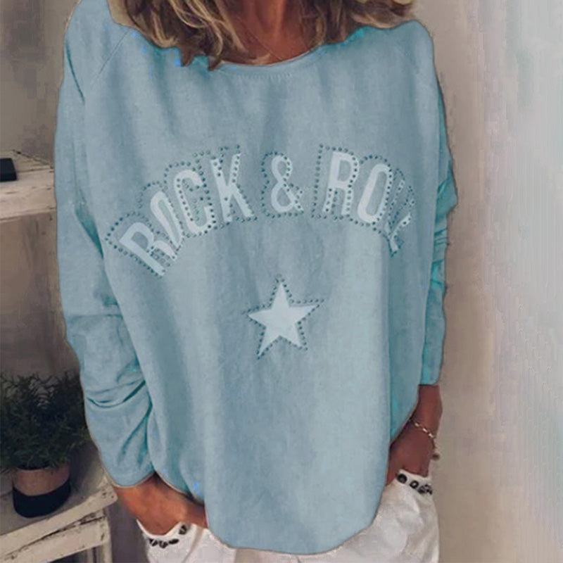 Rhinestone Plus Size Pullover Crew Neck Sweatshirts