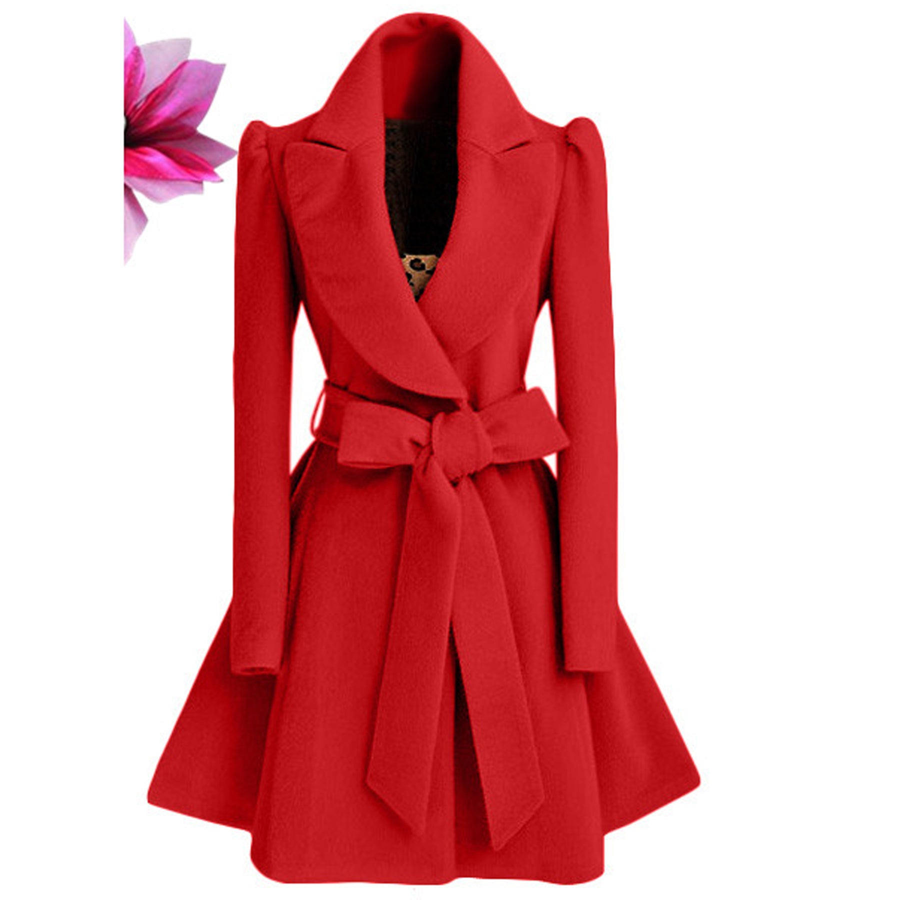 Pure Color Belt V-neck Bowknot Belt Long Sleeves Long Coat