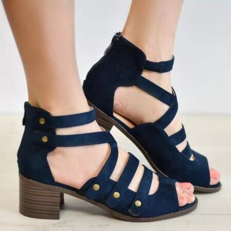 Strappy Peep Toe Low Chunky Heel Sandal