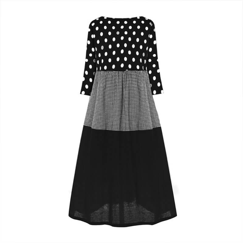 Retro Polka Dots Patchwork Large Hem Long Dress