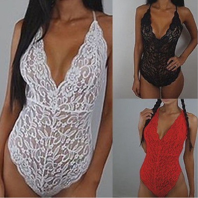 Sexy Lace Spaghetti Strap Backless Bodysuit