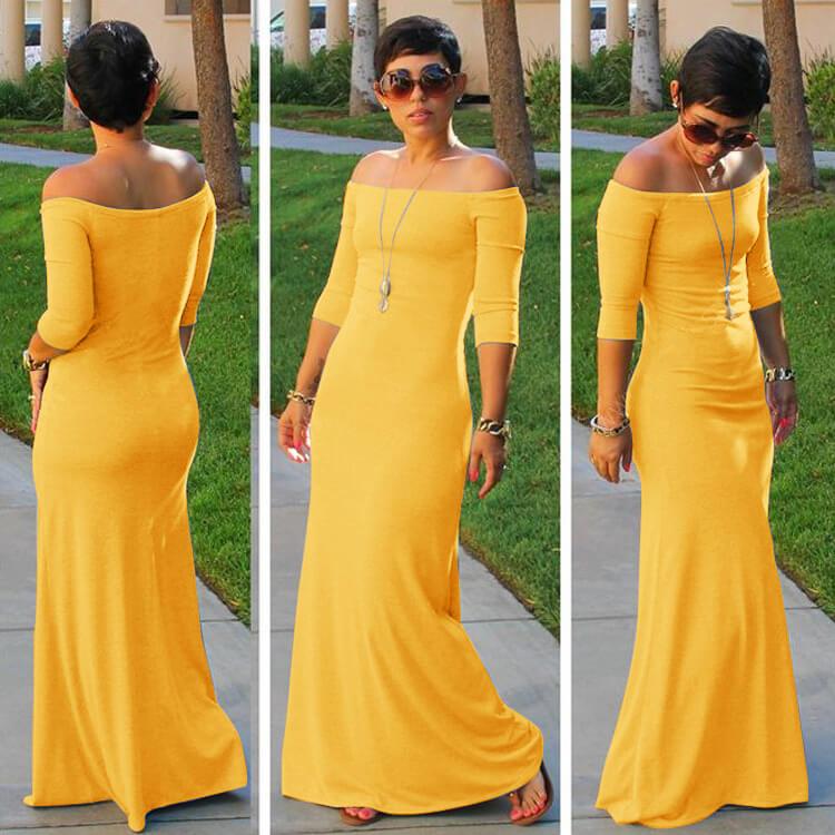 Off Shoulder 3/4 Sleeve Long Dress