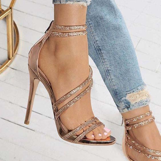 Rhinestone Sandals | High Heel Sandals | Sparkle Sandals