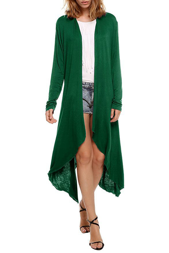 Pure Color Irregular Long Sleeves Scoop Long Cardigan