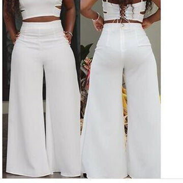 Spaghetti Straps Crop Top with Wide Leg Loose Long Pants Two Pieces Se