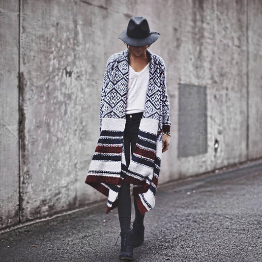 Printed Long Knit Cardigan Sweater