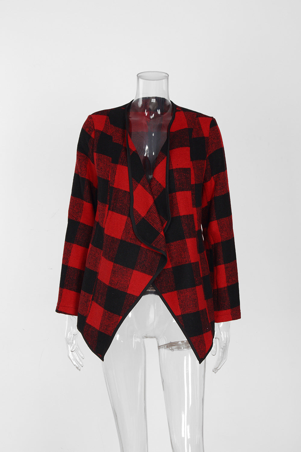 Plaid Lapel Loose Color Block Irregular Short Cardigan Coat