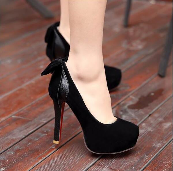 Sexy Bowknot Round Head Splicing High Heels