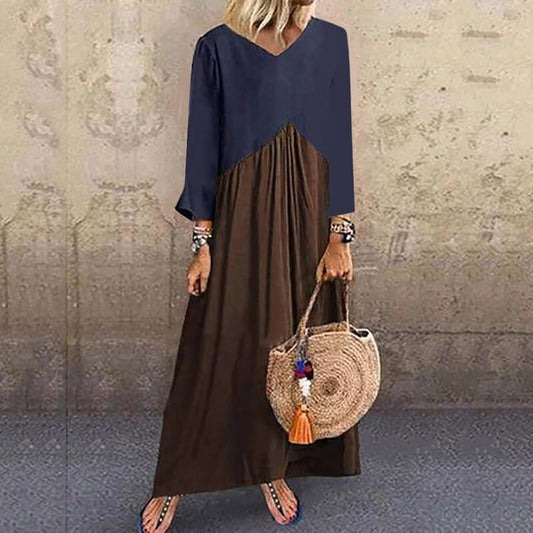 Colorblock Patchwork Loose Ankle Length Dress