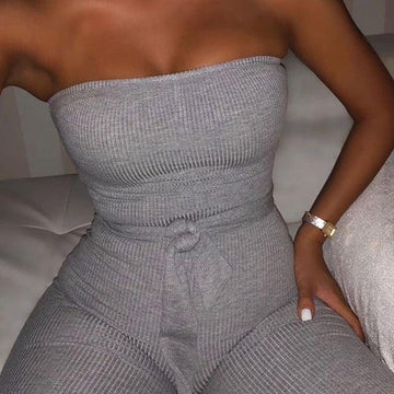 Sleeveless Strapless Bodycon Belt High Waist Skinny Jumpsuits