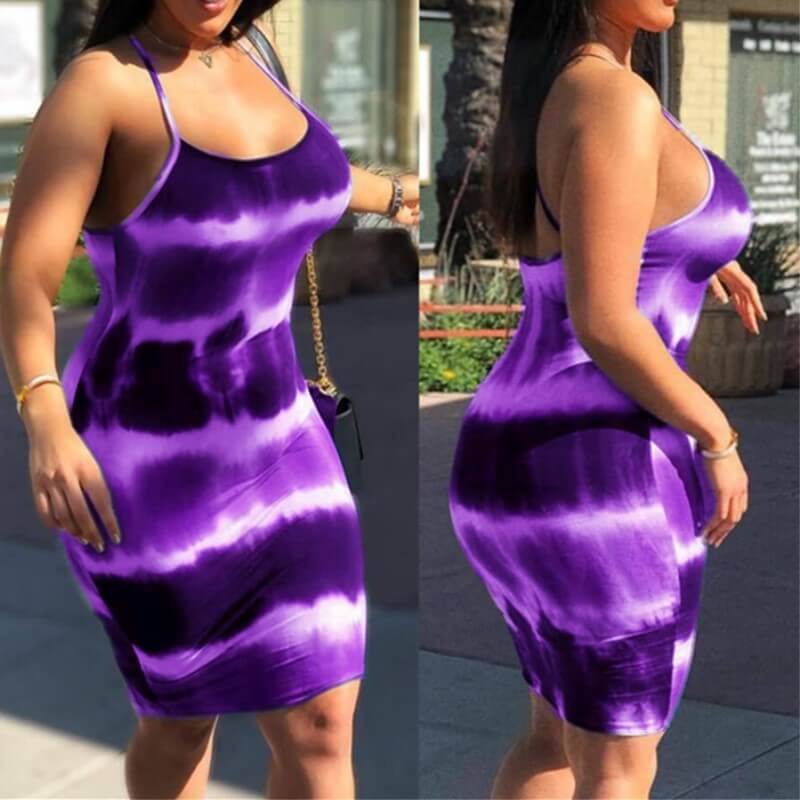 Low Cut Print Bodycon Sling Dress