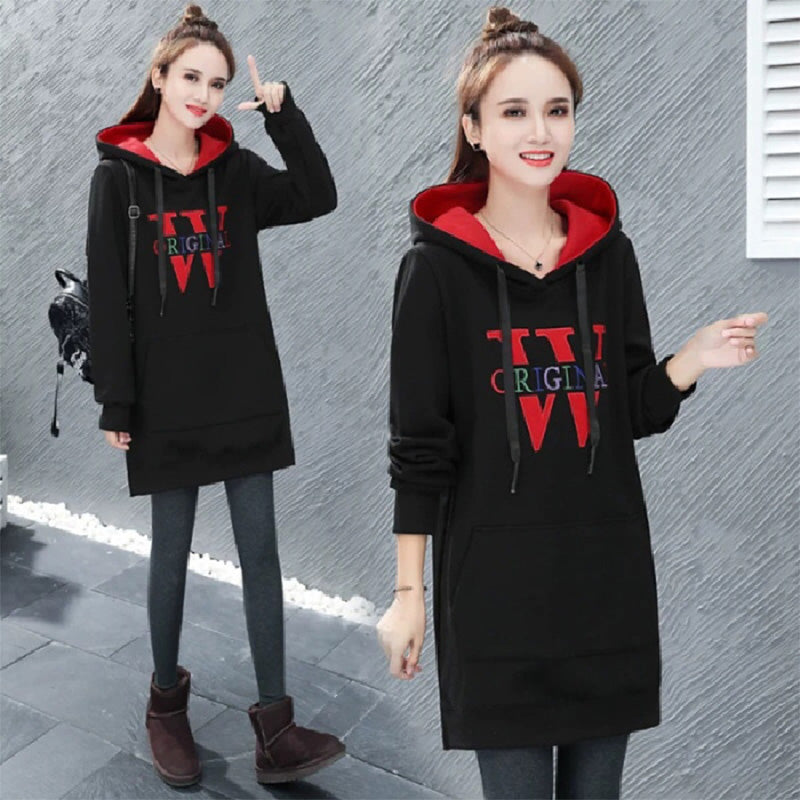 Winter Pullover Drawstring Letter Print Dress Hoodies