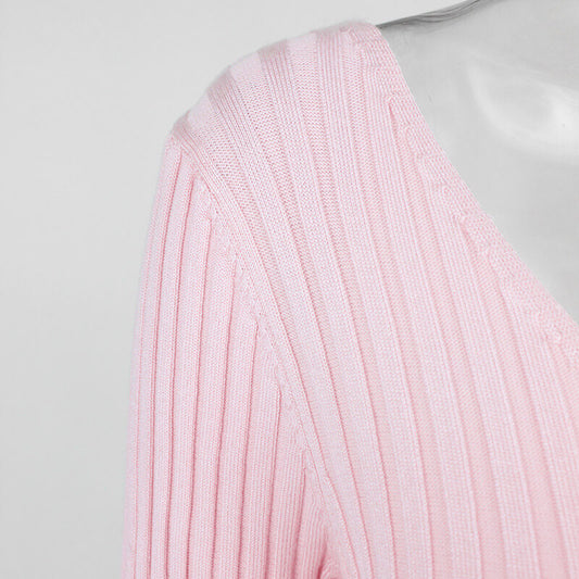Plain V Neck Knit Bodycon Dress