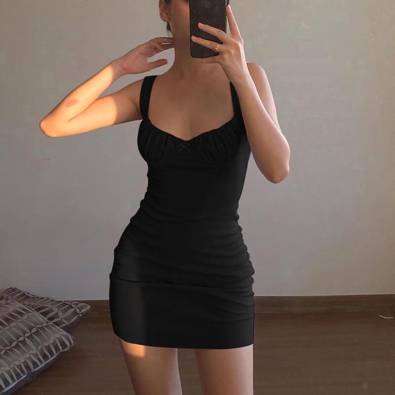 Sleeveless Skninny Soild Bodycon Short Dress