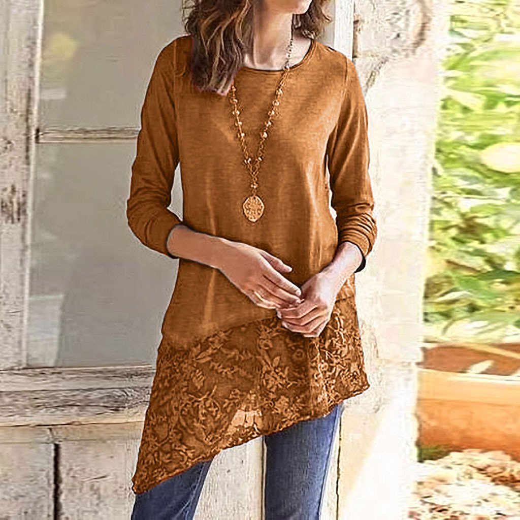 Irregular Lace Scoop Long T-shirt