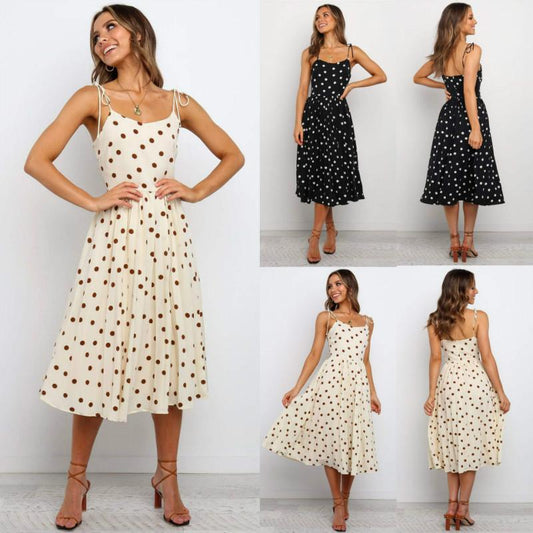 Polka Dots Sling A Line Midi Dress