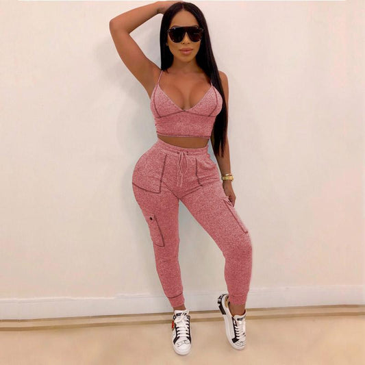 Sexy Spaghetti Strap Skinny Bodycon Bandage Backless Two Pieces Set