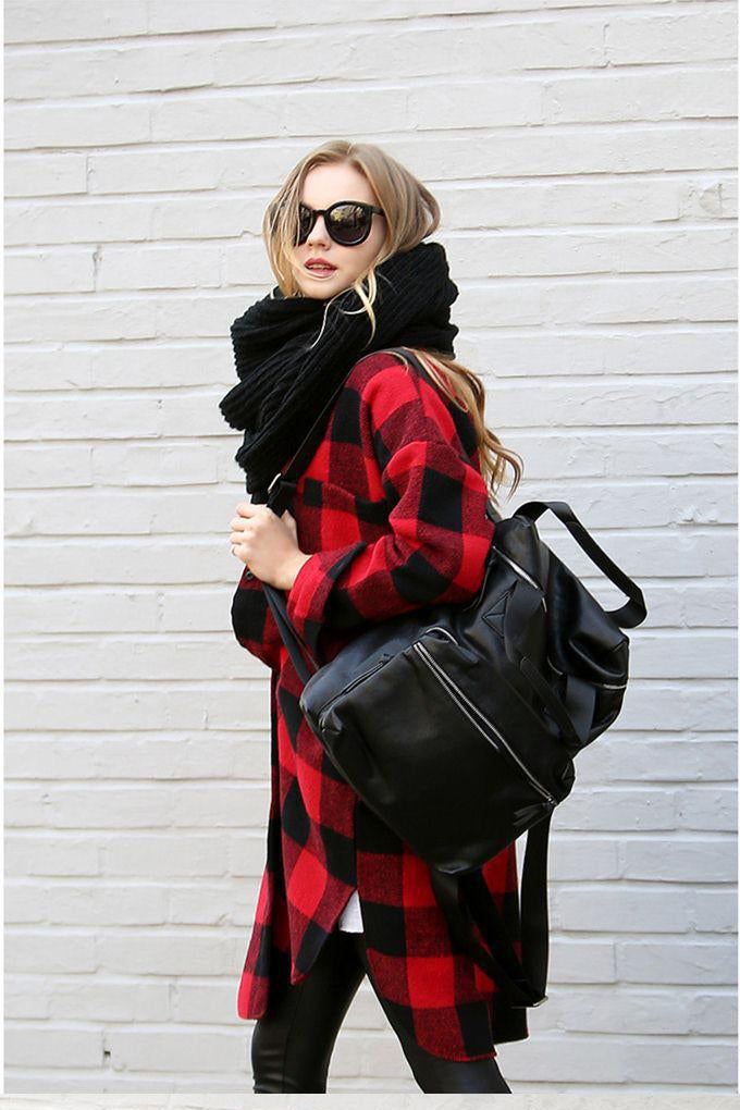 Plaid Button Loose Long Blouse