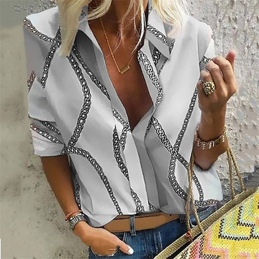 Fashion Patchwork V-neck Blouse