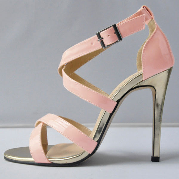 Patent Leather Sexy Cross Buckle Sandals