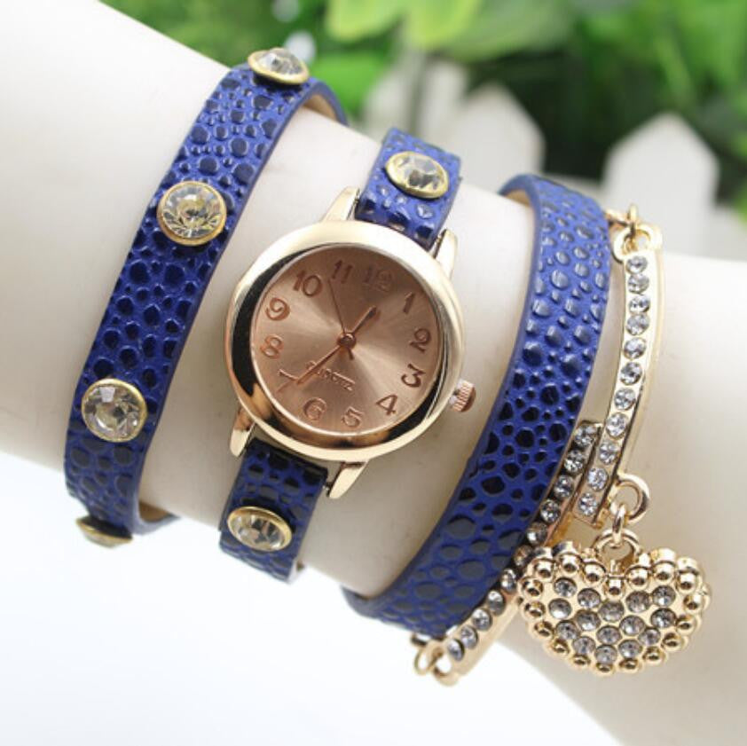 Crystal Heart PU Strap Wristwatch