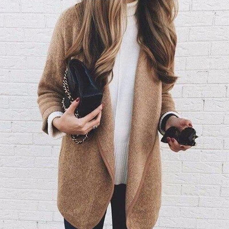 Simple Open Front Midi Wool Coat