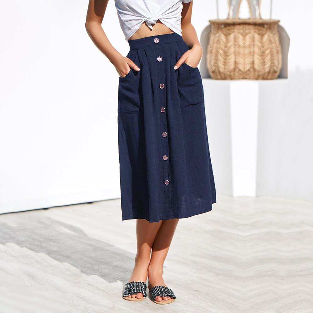 Casual Loose High Waist Buttons Midi Dress