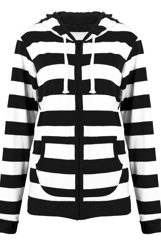 Stripes Drawstring Pockets Slim Hoodie