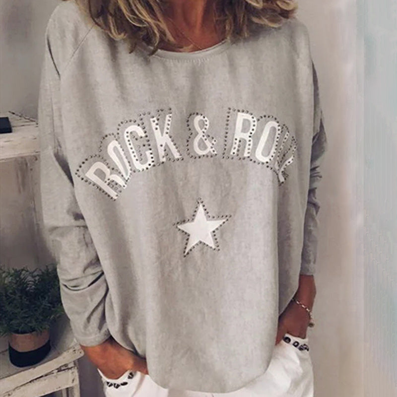 Rhinestone Plus Size Pullover Crew Neck Sweatshirts