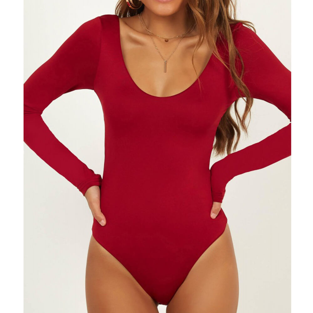 Long Sleeves Round Neck Corset Bodysuit