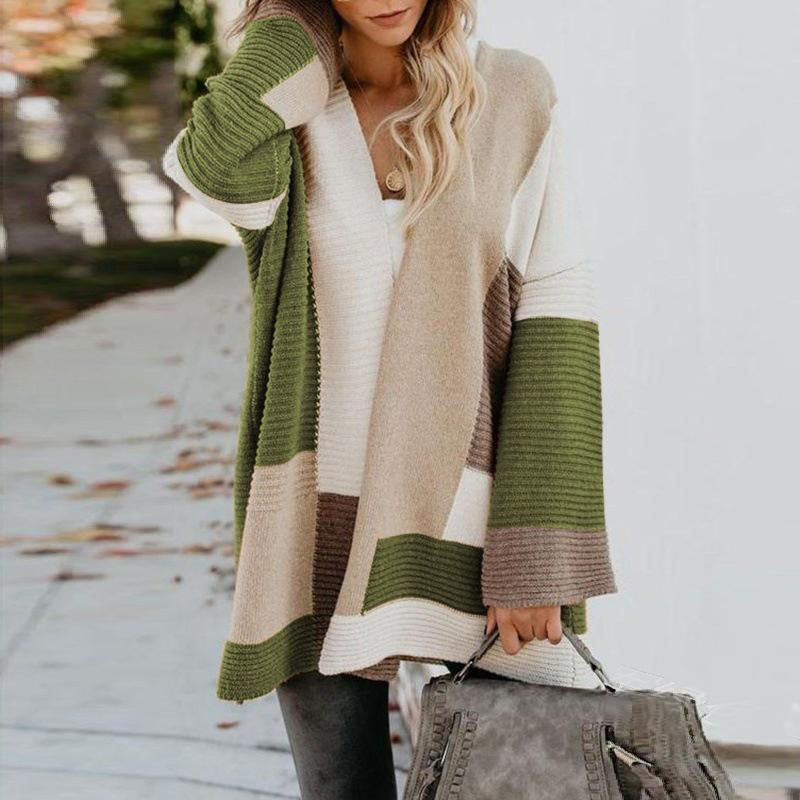 Colorblock Patchwork Long Sweater Cardigan