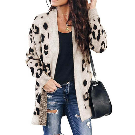 Leopard Open Front Long Cardigan Sweater