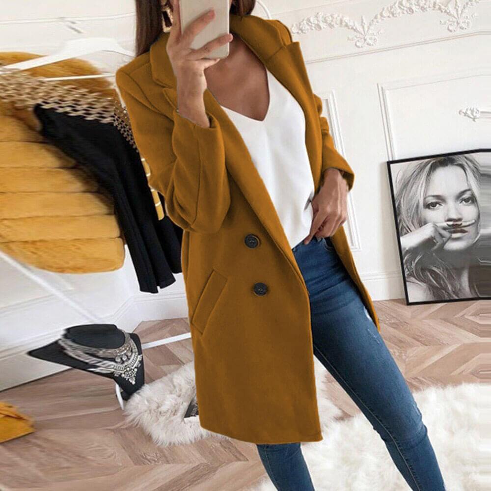 Simple Slim Plain Wool Coat