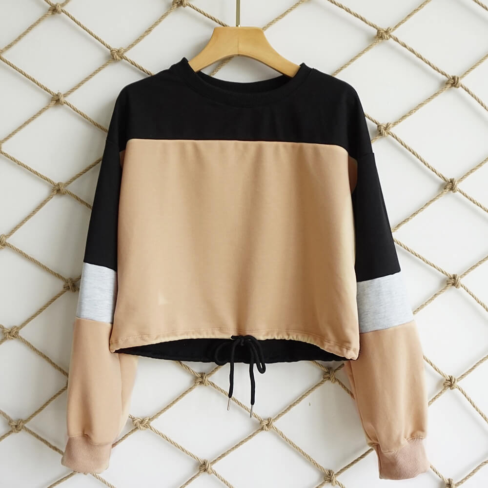 Crew Neck Colorblock Strap Crop Sweatshirts