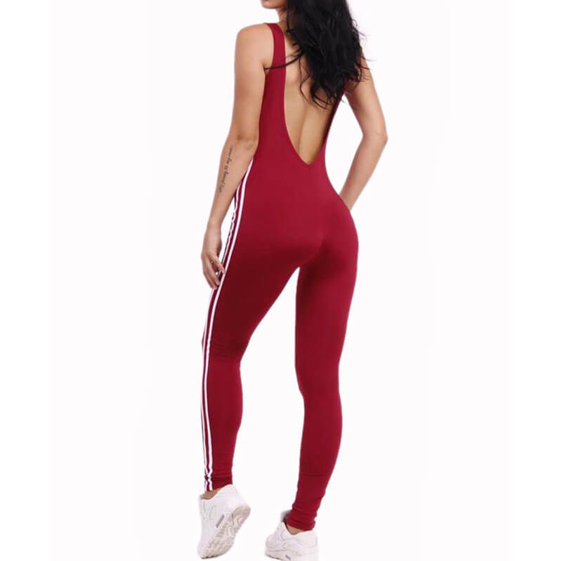 Stripe Onepiece Backless Skinny Sport Jumpsuits