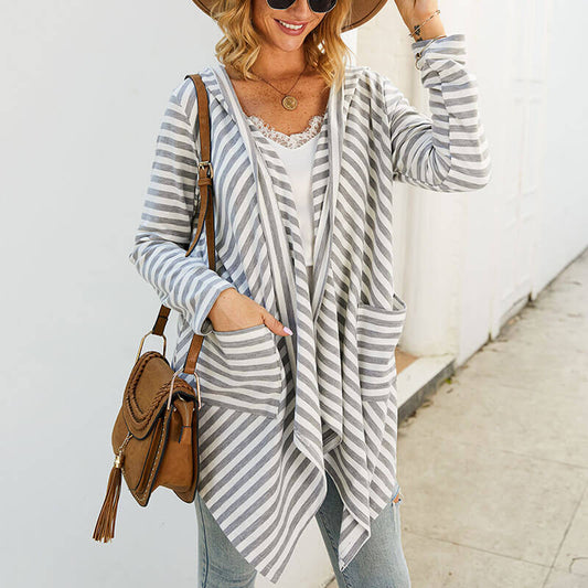 Irregular Open Front Stripes Cardigan