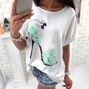 Print Batwing Scoop Loose T-shirt