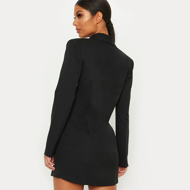 Plain Double Breasted Blazer Dress