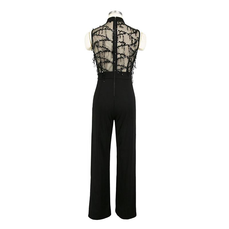 Sequin Patchwork Deep V Neck Jumpsuit