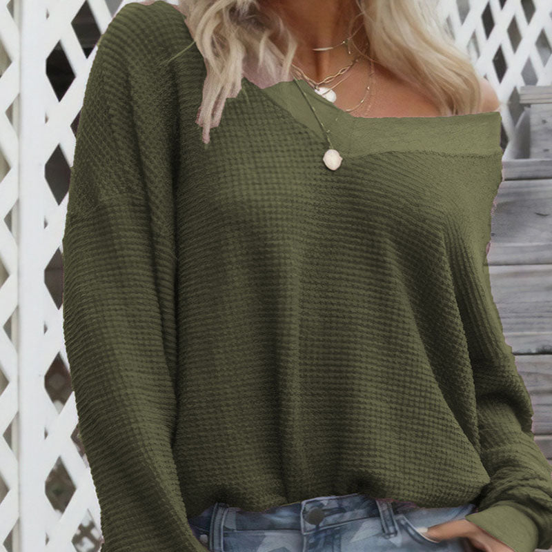 Loose V Neck Long Sleeve Knit Blouse