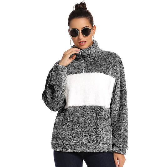 Winter Fuzzy Turtleneck Patchwork Sweatshirt