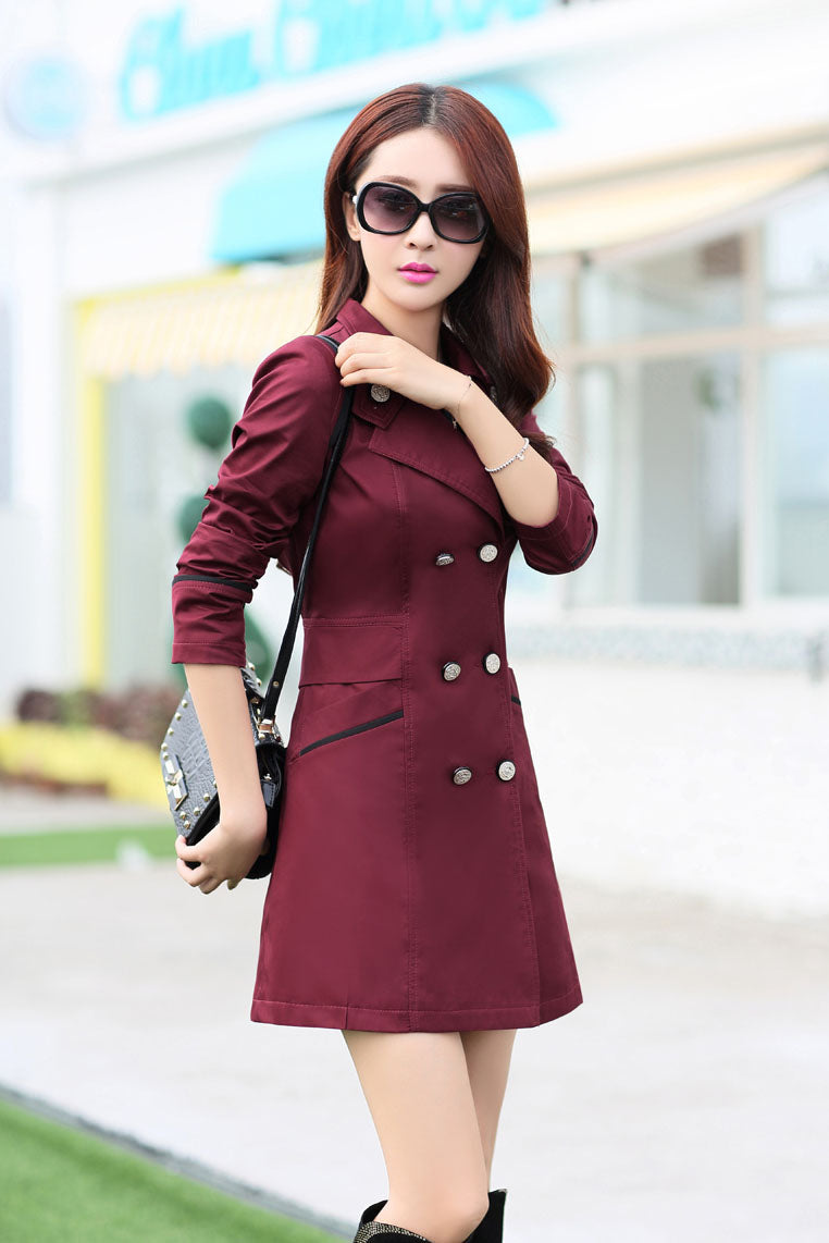 Pure Color Long Sleeves Lapel Slim Long Coat