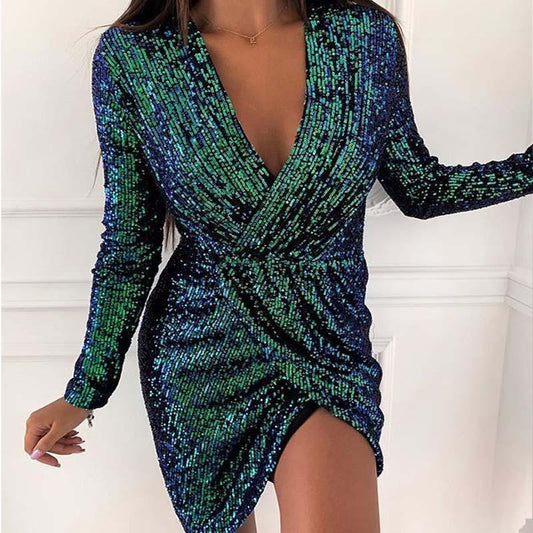 Sparkle Long Sleeve Slits Dress