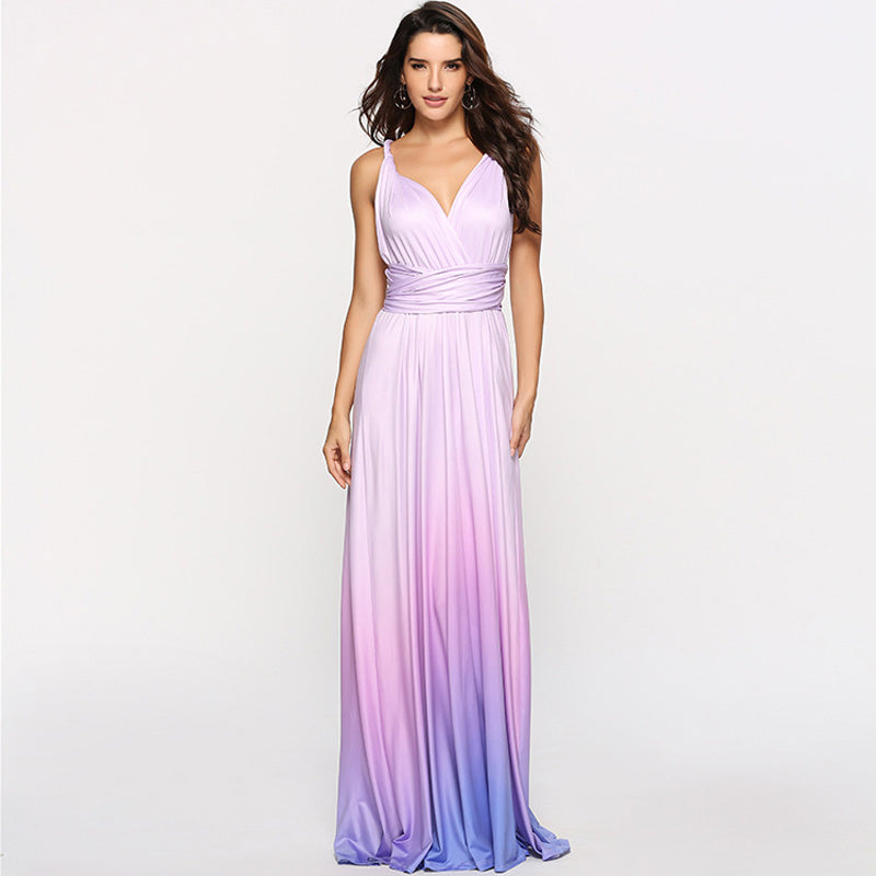 Strap Backless Gradient Empire Waist Maxi Dress