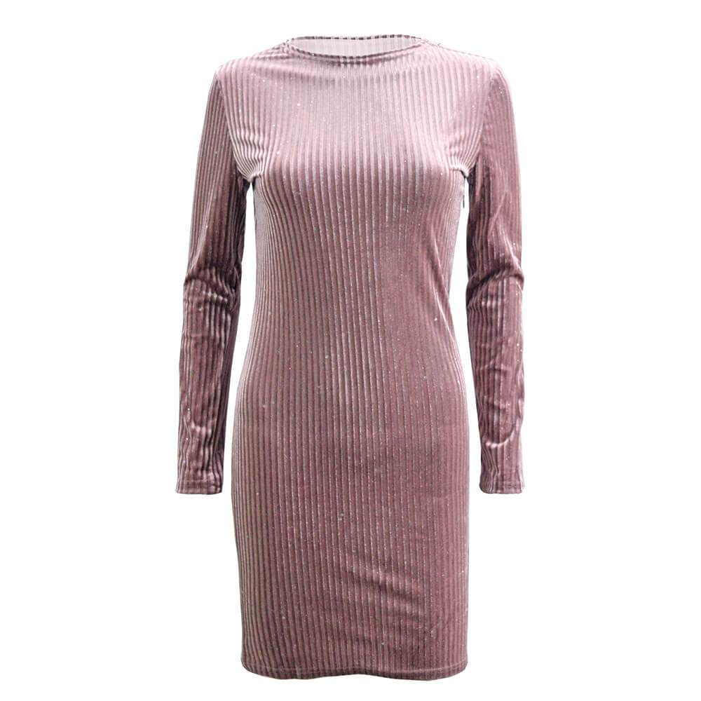 Velveteen Mock Neck Ribbed Bodycon Short Dress