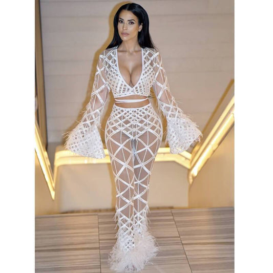 V-neck Crop Top Peerspective Skinny Pants Set