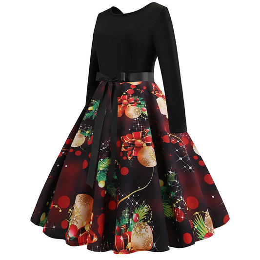 Retro Christmas Print Swing Holiday Dress